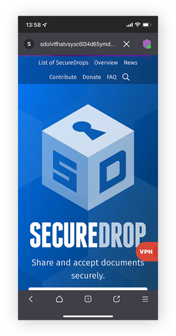 只能通过暗网浏览器（如Tor）访问的SecureDrop文件共享网站。